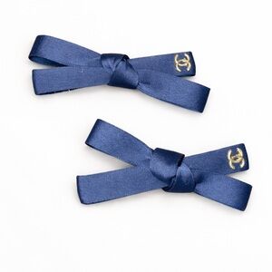 UPCYCLED Navy Hair Bows with Gold CC Logo